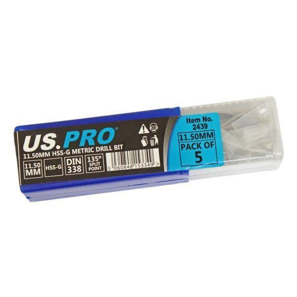 US PRO Tools 11.50MM HSS-G Metric twist Drill Bit Pack Of 5 2439 - Tools 2U Direct SW