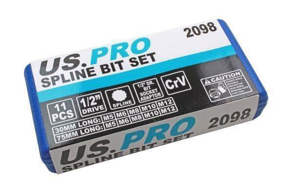 US PRO Tools 11PC 1/2" DR Short & Long Spline Bit Set M5, M6, M8, M10, M12 2098 - Tools 2U Direct SW