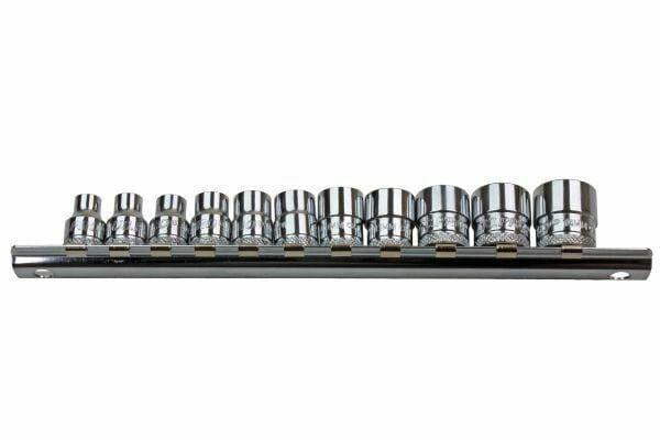 US PRO Tools 11pc 1/4" Dr 12 Point Low Profile Metric Sockets 5 - 14mm On Rail 3394 - Tools 2U Direct SW