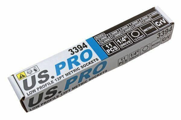 US PRO Tools 11pc 1/4" Dr 12 Point Low Profile Metric Sockets 5 - 14mm On Rail 3394 - Tools 2U Direct SW
