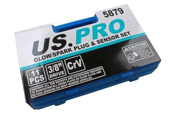 US PRO Tools 11pc 3/8" DR Glowplug Sparkplug & Sensor Socket Set 5879 - Tools 2U Direct SW