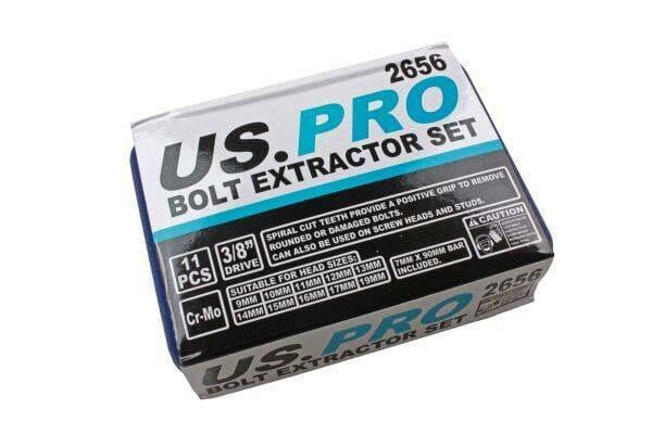 US PRO Tools 11pc Bolt Nut Extractor Set, Damaged Heads Studs Twist Sockets 2656 - Tools 2U Direct SW