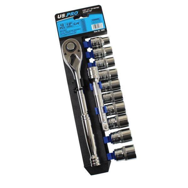 US PRO Tools 12pc 1/2'' DR Metric Socket Wrench set 10 - 21mm 3865 - Tools 2U Direct SW