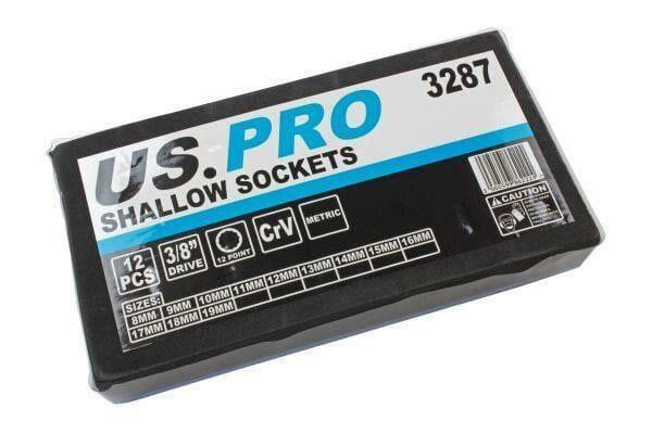 US PRO Tools 12PC 3/8" DR 12PT Shallow Socket Set 8 - 19MM 3287 - Tools 2U Direct SW