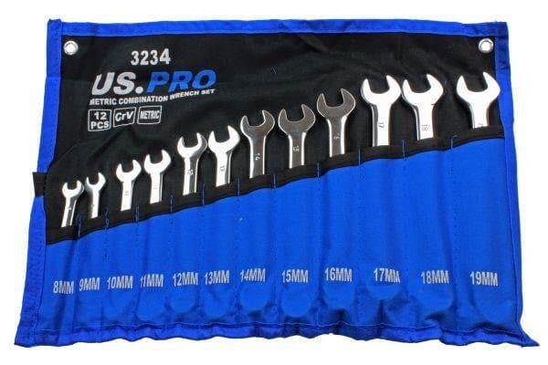 US PRO Tools 12pc Combination Spanner Set Metric 8 - 19mm 3234 - Tools 2U Direct SW
