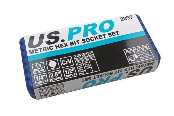 US PRO Tools 13pc Metric Hex Bit Socket Set 2 - 14mm 1/4" 3/8" 1/2" - 2097 - Tools 2U Direct SW