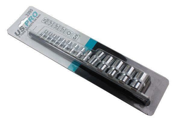 US PRO Tools 14pc 1/4" 3/8'' 1/2'' Dr E-Torx Socket Set On Rail 3390 - Tools 2U Direct SW