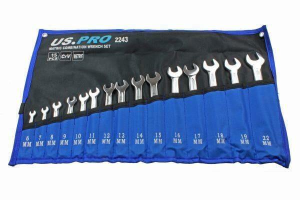 US PRO Tools 15PC Metric Combination Spanner Set 6 - 22MM 2243 - Tools 2U Direct SW