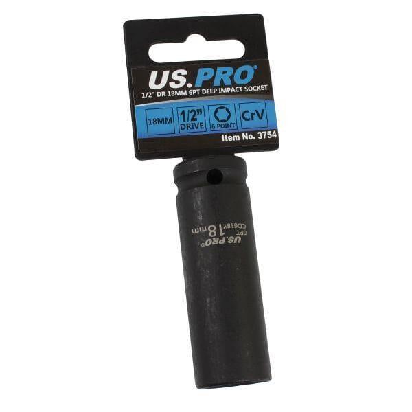 US PRO Tools 18mm 1/2 Dr 6pt Deep Impact Socket 3754 - Tools 2U Direct SW