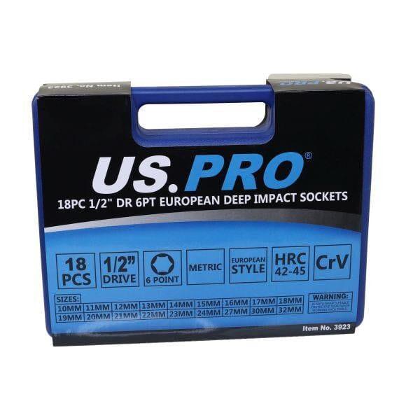 US PRO Tools 18PC 1/2" DR 6PT European Deep Impact Sockets 10 - 32mm 3923 - Tools 2U Direct SW