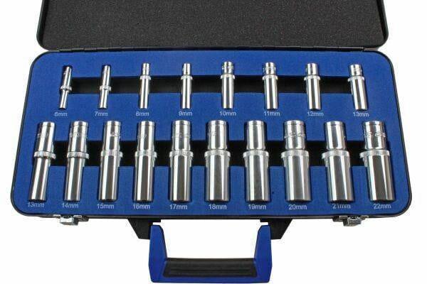 US PRO Tools 18PC 1/4" & 1/2" DR Deep Socket Set 6 - 22mm 6PT 3275 - Tools 2U Direct SW