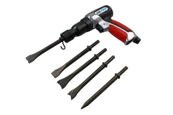 US PRO Tools 190MM Air Hammer Chisel With Ergonomic Grip & 5 Chisels 8598 - Tools 2U Direct SW