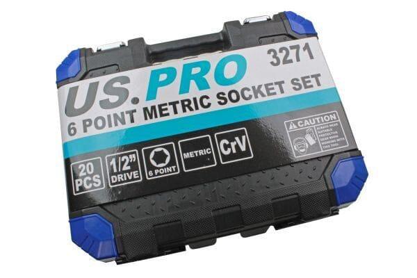 US PRO Tools 20 Piece 1/2" DR Metric Socket Set 6PT 10 - 24mm 3271 - Tools 2U Direct SW