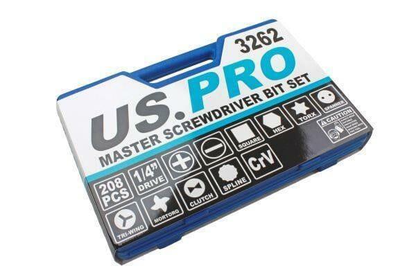 US PRO Tools 208pc Master Bit Set For Screwdriver, Drill 1/4" Bits Holder 3262 - Tools 2U Direct SW