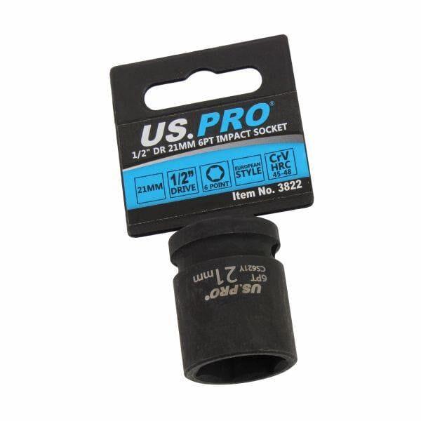 US PRO Tools 21mm Impact Socket 1/2" Drive 6 Point Single Hex 3822 - Tools 2U Direct SW
