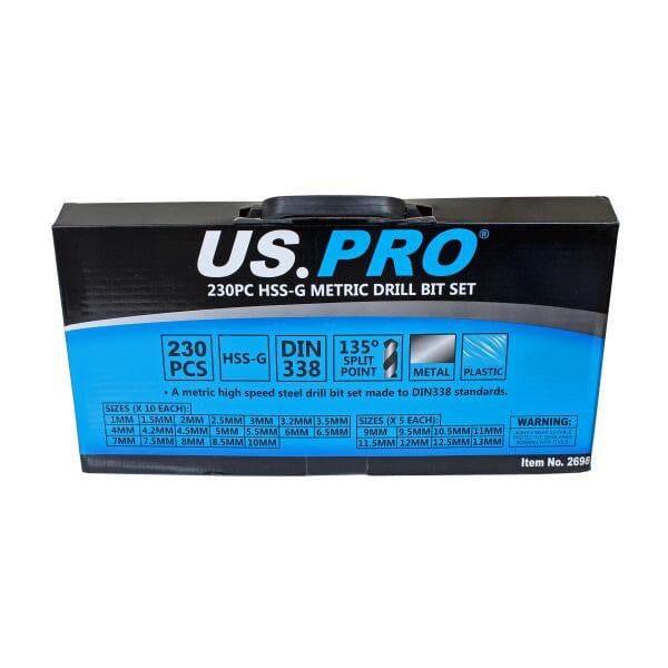 US PRO Tools 230PC HSS-G Metric Drill Bit Set 1 - 10mm 2698 - Tools 2U Direct SW