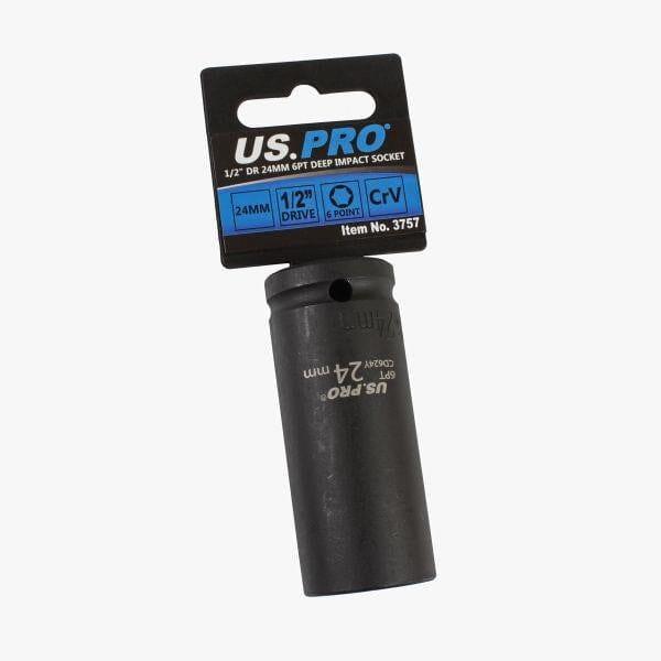 US PRO Tools 24mm 1/2 dr 6 Point Deep Impact Socket 78mm Long 3757 - Tools 2U Direct SW