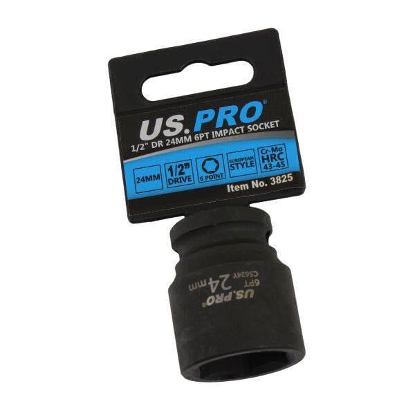 US PRO Tools 24mm Impact Socket 1/2" Drive 6 Point Single Hex 3825 - Tools 2U Direct SW