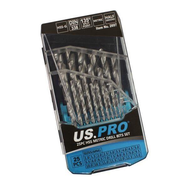US PRO Tools 25pc Hss Metric Drill Bit Bits Set 1mm to 13mm in case 2697 - Tools 2U Direct SW
