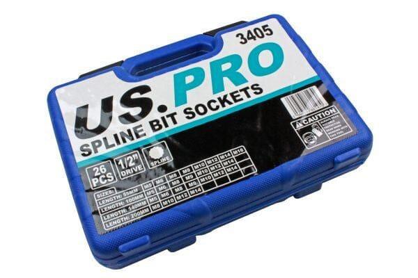US PRO Tools 26pc 1/2" Dr Spline Bit Socket Set 3405 - Tools 2U Direct SW