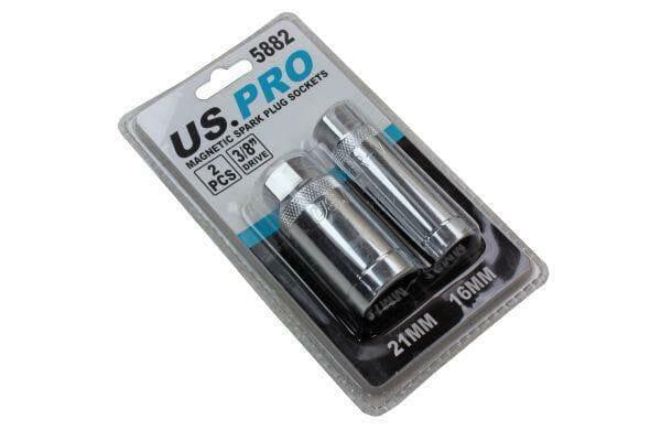 US PRO Tools 2pc 3/8" DR Magnetic Spark Plug Sockets 16 & 21mm 5882 - Tools 2U Direct SW