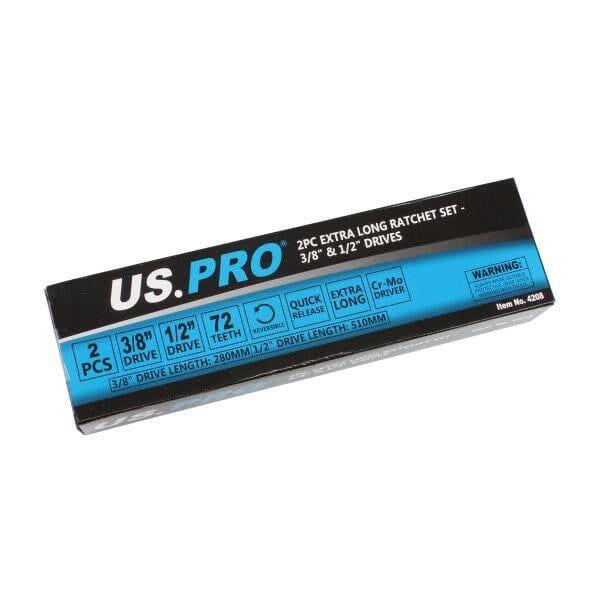 US PRO Tools 2pc Extra Long Ratchet Set 3/8" & 1/2" Drives 4208 - Tools 2U Direct SW