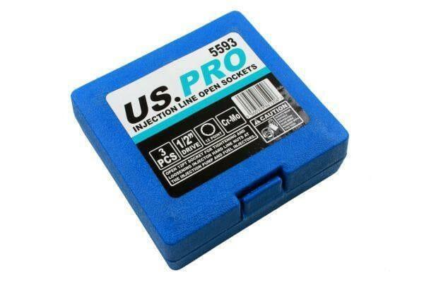 US PRO Tools 3 Piece 1/2" Drive 12 Point Injection Line Open Sockets 14, 17, 19MM 5593 - Tools 2U Direct SW