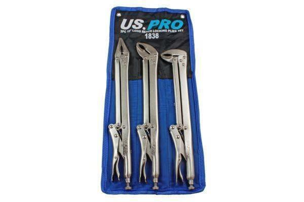 US PRO Tools 3 Piece 15" Flat & Curved Jaw Long Reach Locking Mole Grip Pliers 1838 - Tools 2U Direct SW