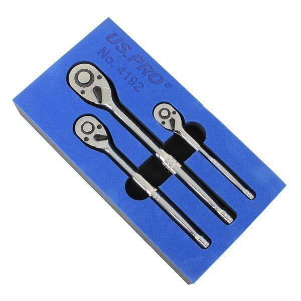 US PRO Tools 3 Piece Hand ratchet Set 1/4" 3/8" 1/2" In a Foam Tray 4192 - Tools 2U Direct SW