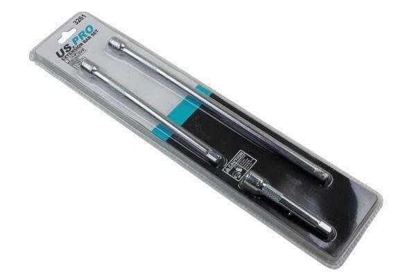 US PRO Tools 3pc 1/4" Dr Socket Extension Bar Set 75mm 150mm 250mm Long 3261 - Tools 2U Direct SW