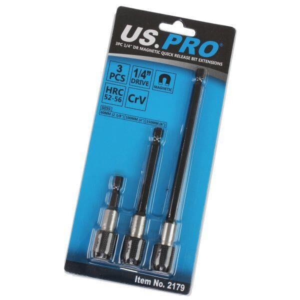 US PRO Tools 3pc 1/4" Drive Magnetic Quick Release Bit Extensions 2179 - Tools 2U Direct SW