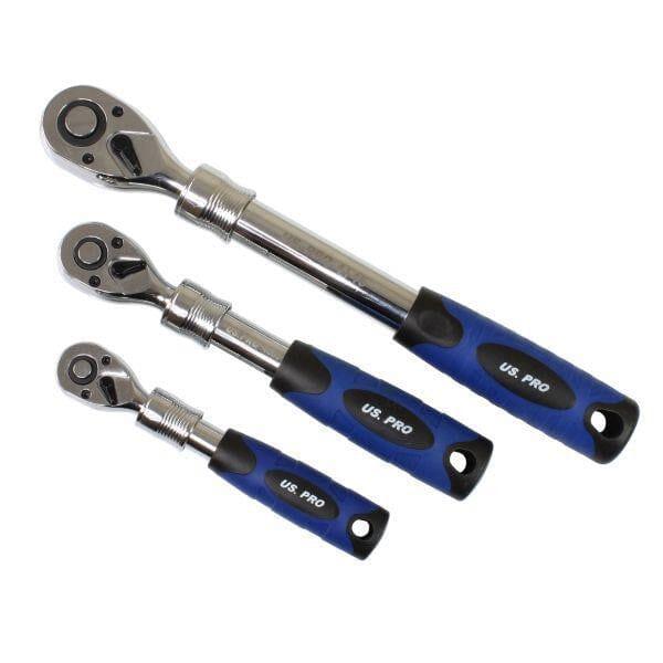 US PRO Tools 3pc Extendable Ratchet Set 1/4" 3/8" 1/2" Drives In Foam Tray 4205 - Tools 2U Direct SW