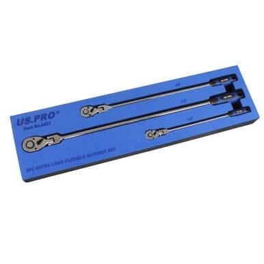 US PRO Tools 3pc Extra Long Flexible Ratchet Set 1/4", 3/8" & 1/2" Drive 4207 - Tools 2U Direct SW