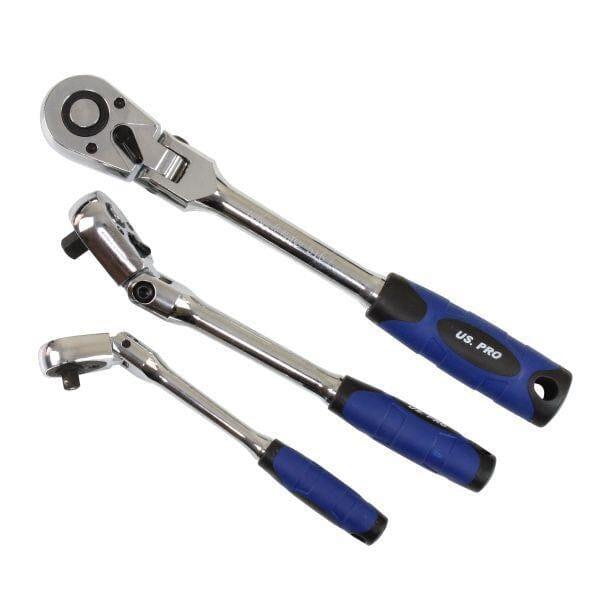 US PRO Tools 3pc Flexi Head Ratchet Set 1/4" 3/8" 1/2" Drives 4209 - Tools 2U Direct SW