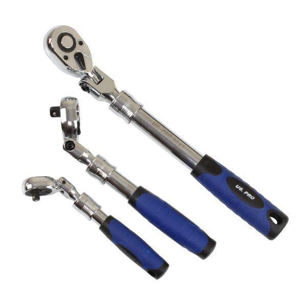 US PRO Tools 3pc Flexible Extendable Ratchet Set 1/4", 3/8" & 1/2" Drives 4206 - Tools 2U Direct SW
