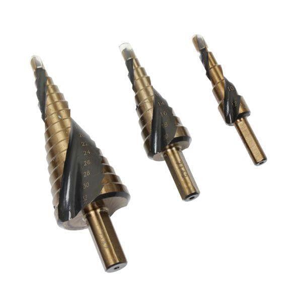 US PRO Tools 3pc Hss-G+ Spiral Step Drill Set Split Point 4 - 32mm 7142 - Tools 2U Direct SW