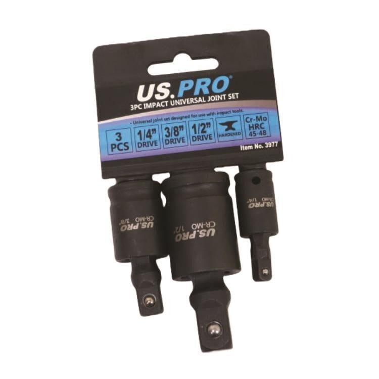 US PRO Tools 3pc Impact Universal Wobble Joint Set 1/4", 3/8" ,1/2" Drives 3977 - Tools 2U Direct SW