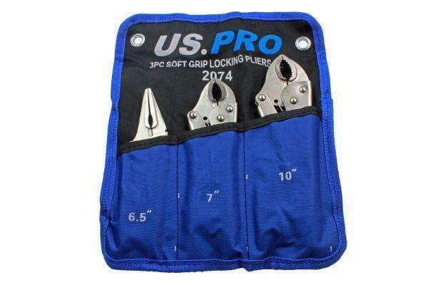 US PRO Tools 3pc Soft Grip Locking Pliers Set 6.5, 7, 10" Mole Grips 2074 - Tools 2U Direct SW