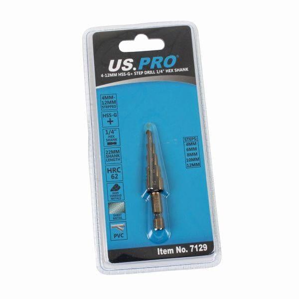 US PRO Tools 4 - 12mm HSS-G+ Step Drill Step Cone 1/4" Hex Shank 7129 - Tools 2U Direct SW