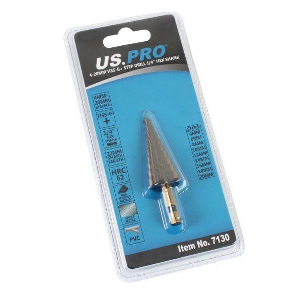 US PRO Tools 4 - 20mm HSS-G+ Step Drill Step Cone 1/4" Hex Shank 7130 - Tools 2U Direct SW