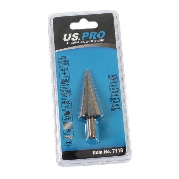 US PRO Tools 4 - 22mm HSS-G+ Step Drill Spiral Step Cone 7118 - Tools 2U Direct SW