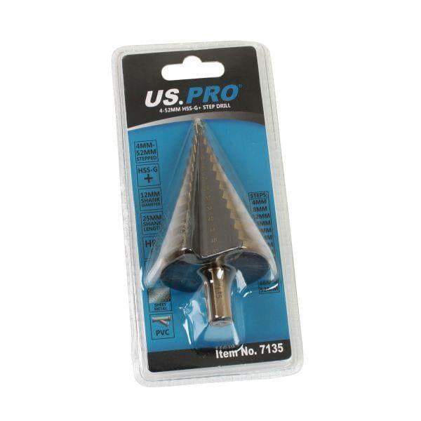 US PRO Tools 4 - 52mm HSS-G+ Step Drill Spiral Step Cone 1/4" Hex Shank 7135 - Tools 2U Direct SW