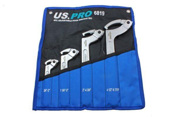 US PRO Tools 4 Piece Adjustable Hook Wrench Set 3/4" - 7/10" 6819 - Tools 2U Direct SW