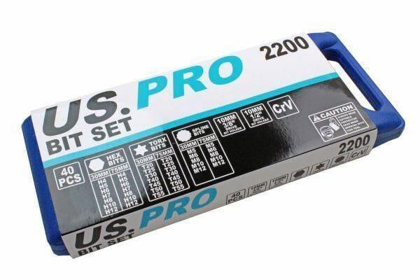 US PRO Tools 40pc Torx/Spline & Hex Bit 10mm 3/8" & 1/2" Drive Bit Holder Set 2200 - Tools 2U Direct SW