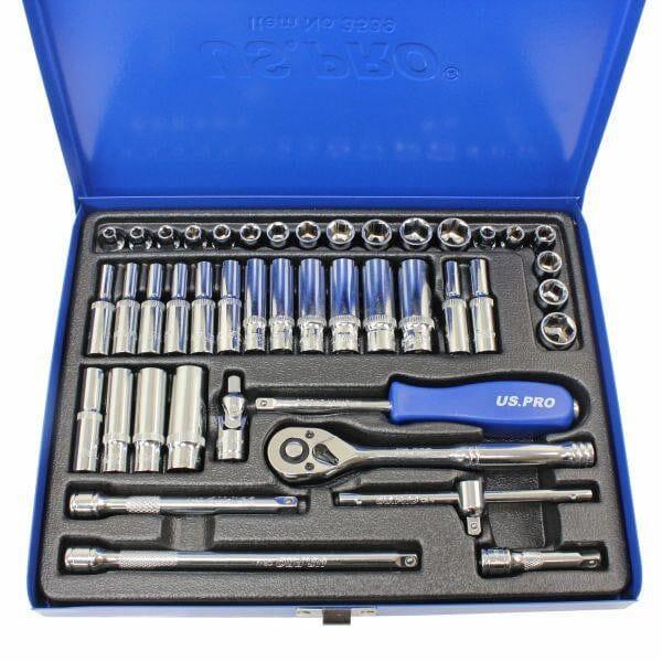 US PRO Tools 43pc 1/4" dr Metric & AF, Imperial Socket Set, Ratchet, Bars, 3539 - Tools 2U Direct SW