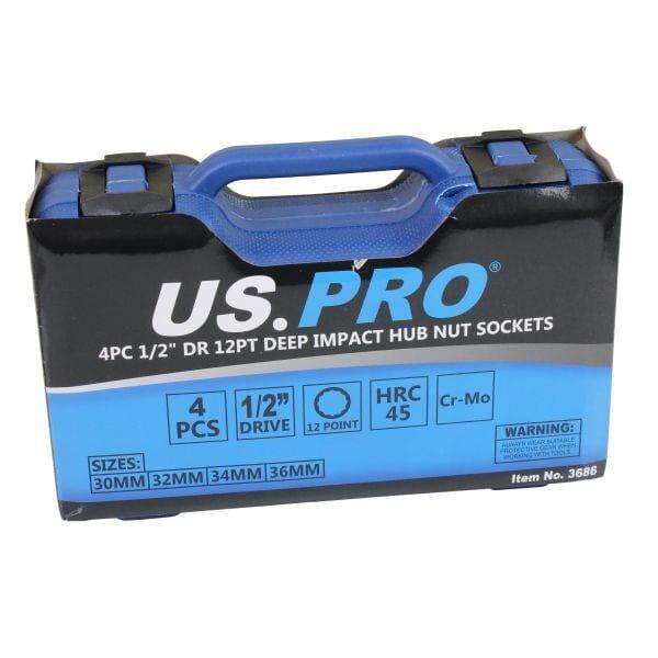US PRO Tools 4pc 1/2" Dr 12pt Deep Impact Hub Nut Sockets 30 32 34 36mm 3686 - Tools 2U Direct SW