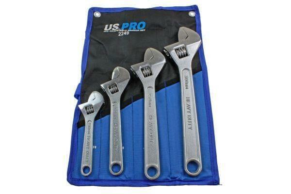 US PRO Tools 4pc Adjustable Wrench / Shifting Spanner Set 6" 8" 10" 12" Chrome Finish 2249 - Tools 2U Direct SW