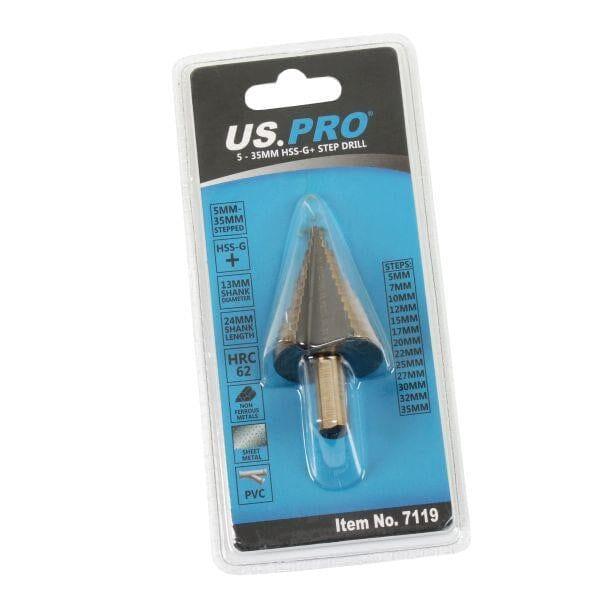 US PRO Tools 5 - 35mm HSS-G+ Step Drill Step Cone 7119 - Tools 2U Direct SW