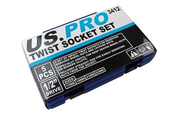 US PRO Tools 5PC 1/2" DR Impact Twist Socket Set Damaged Nuts Bolts & Studs Removal 3412 - Tools 2U Direct SW