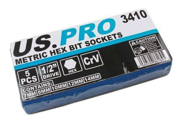 US PRO Tools 5PC 1/2" DR Metric Hex Bit Sockets 3410 - Tools 2U Direct SW